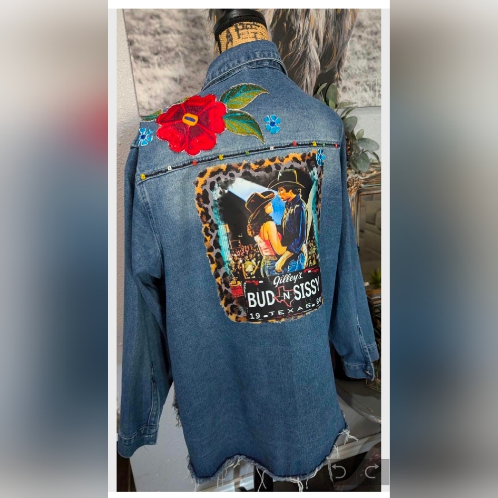 Western denim Bud and Sissy Refashioned/NEW jacket for women, with added floral